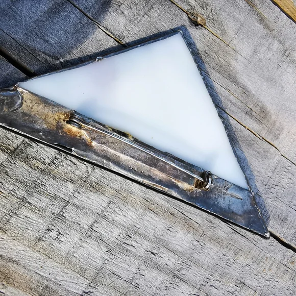 Artisan Created Fused Glass Triangular Brooch Pin - Picture 10 of 14